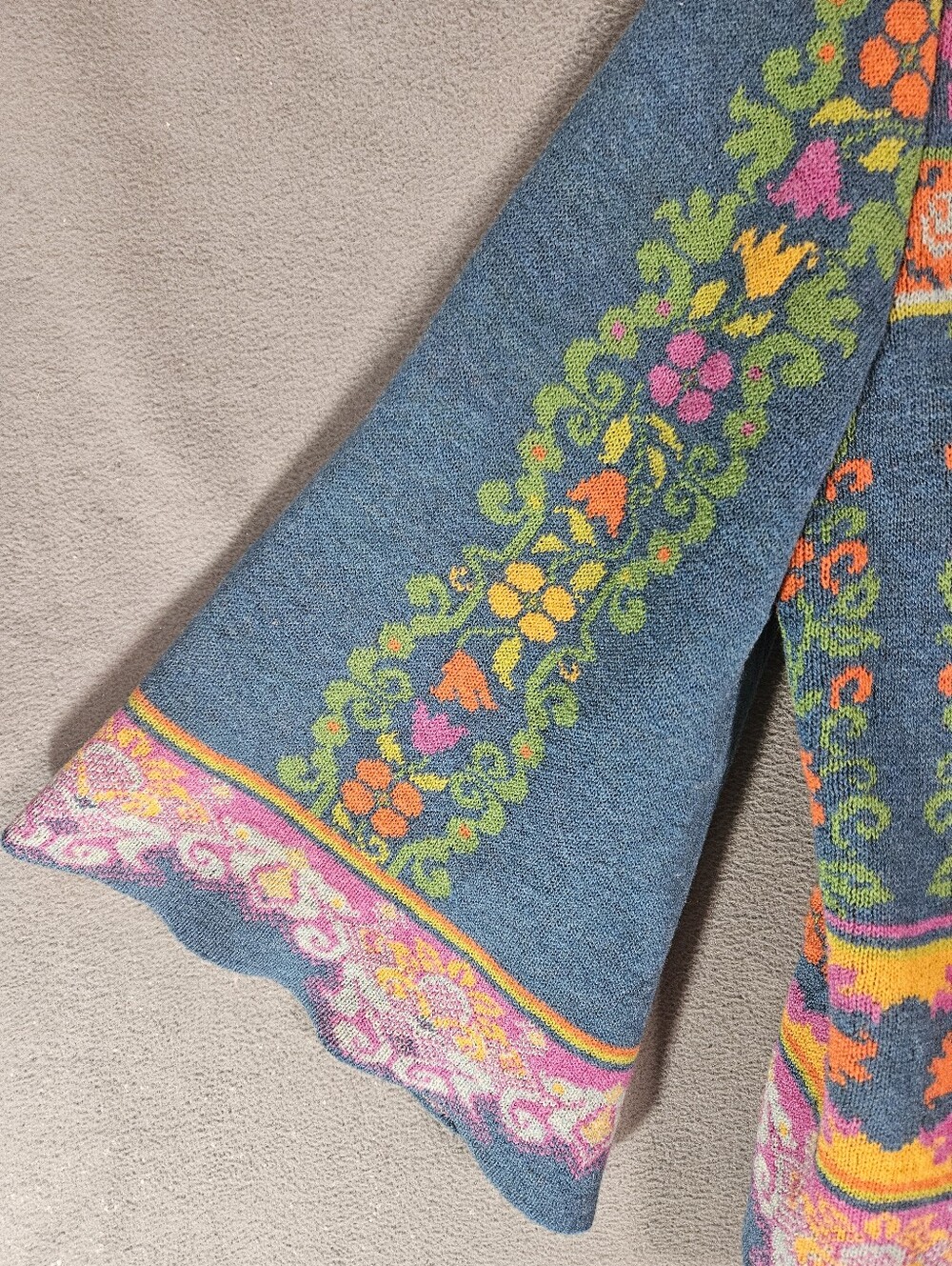 IVKO For Anthropologie Floral Pattern Cardigan Teal Sweater Small Lambswool Fine - Picture 3 of 11